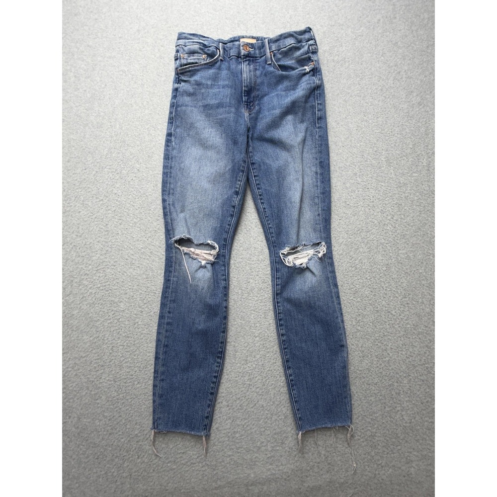 Mother The Looker Ankle Fray Jeans Womens 28 Blue Medium Wash Mid Rise Skinny